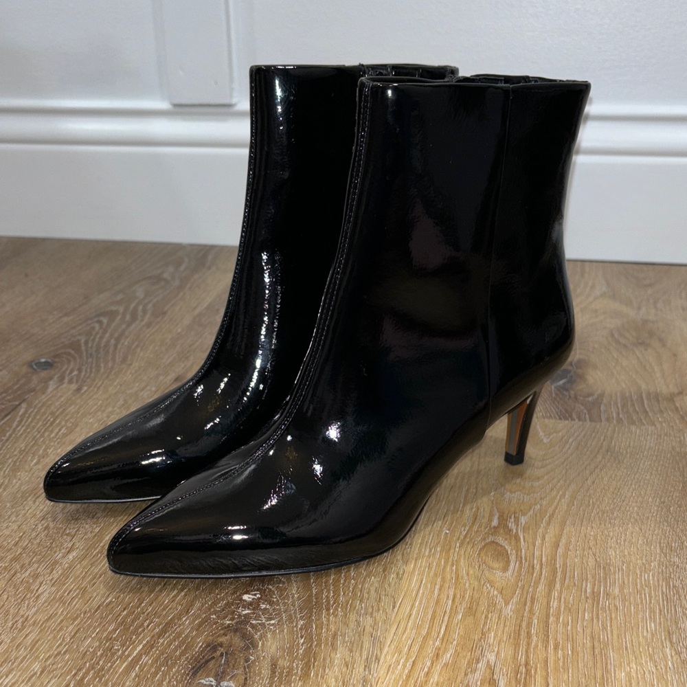 Sam Edelman Black Patent Pointed-Toe Ankle Boots